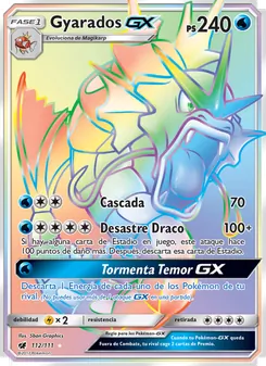 Carta Gyarados GX de la expansión Invasión Carmesí, número 112/111
