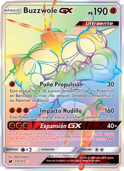 Carta Buzzwole GX de la expansión Invasión Carmesí, número 115/111