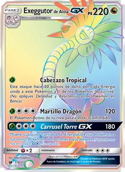 Carta Exeggutor de Alola GX de la expansión Invasión Carmesí, número 118/111
