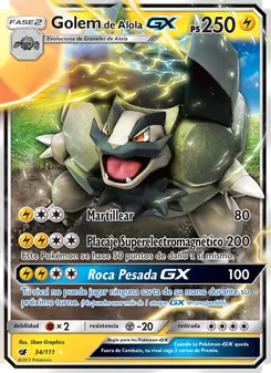 Carta Golem de Alola GX de la expansión Invasión Carmesí, número 34/111