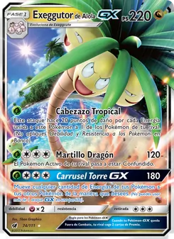 Carta Exeggutor de Alola GX de la expansión Invasión Carmesí, número 74/111