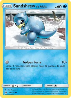 Carta Sandshrew de Alola de la expansión Ultraprisma, número 28/156