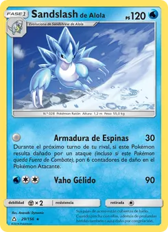 Carta Sandslash de Alola de la expansión Ultraprisma, número 29/156