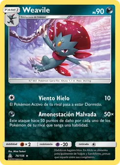 Carta Weavile de la expansión Ultraprisma, número 74/156