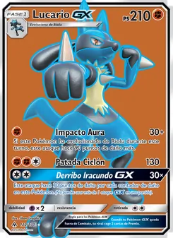 Carta Lucario GX de la expansión Luz Prohibida, número 122/131