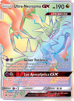 Carta Ultra-Necrozma GX de la expansión Luz Prohibida, número 140/131