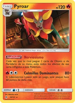 Carta Pyroar de la expansión Luz Prohibida, número 19/131