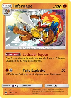 Carta Infernape de la expansión Luz Prohibida, número 59/131