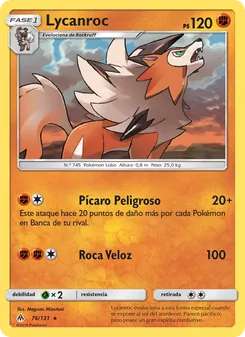 Carta Lycanroc de la expansión Luz Prohibida, número 76/131