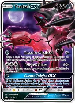 Carta Yveltal GX de la expansión Luz Prohibida, número 79/131