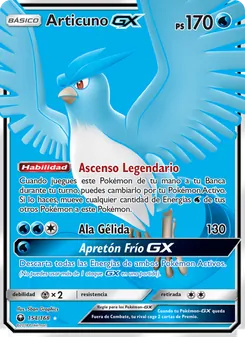 Carta Articuno GX de la expansión Tormenta Celestial, número 154/168