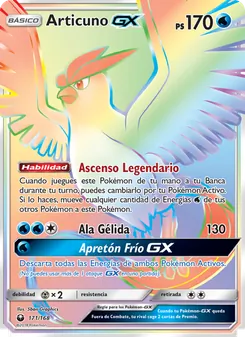 Carta Articuno GX de la expansión Tormenta Celestial, número 171/168