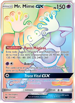 Carta Mr. Mime GX de la expansión Tormenta Celestial, número 173/168