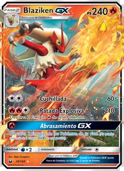 Carta Blaziken GX de la expansión Tormenta Celestial, número 28/168