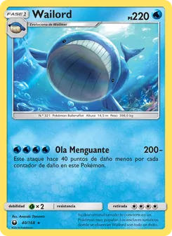 Carta Wailord de la expansión Tormenta Celestial, número 40/168