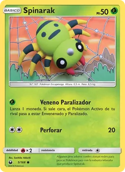 Carta Spinarak de la expansión Tormenta Celestial, número 5/168