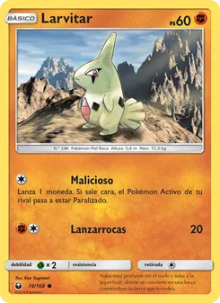 Carta Larvitar de la expansión Tormenta Celestial, número 74/168