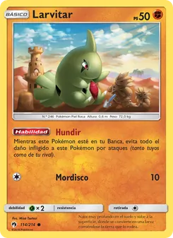 Carta Larvitar de la expansión Truenos Perdidos, número 114/214
