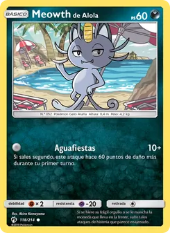 Carta Meowth de Alola de la expansión Truenos Perdidos, número 118/214