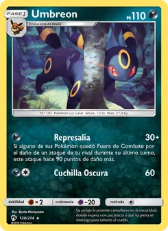 Carta Umbreon de la expansión Truenos Perdidos, número 120/214