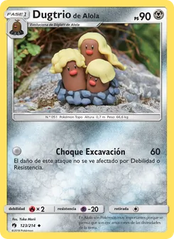 Carta Dugtrio de Alola de la expansión Truenos Perdidos, número 123/214