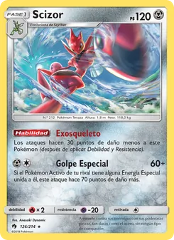 Carta Scizor de la expansión Truenos Perdidos, número 126/214