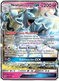 Carta Ninetales de Alola GX de la expansión Truenos Perdidos, número 132/214
