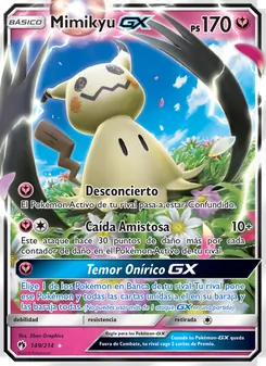Carta Mimikyu GX de la expansión Truenos Perdidos, número 149/214
