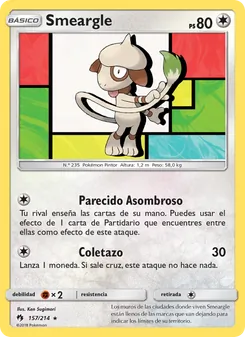 Carta Smeargle de la expansión Truenos Perdidos, número 157/214