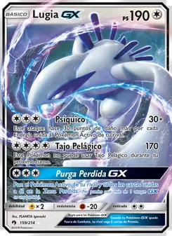 Carta Lugia GX de la expansión Truenos Perdidos, número 159/214