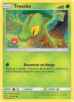 Carta Treecko de la expansión Truenos Perdidos, número 20/214