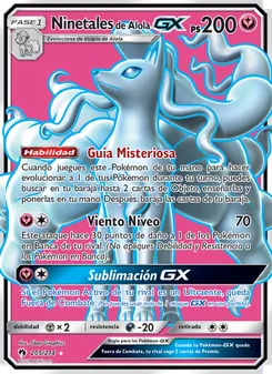 Carta Ninetales de Alola GX de la expansión Truenos Perdidos, número 205/214