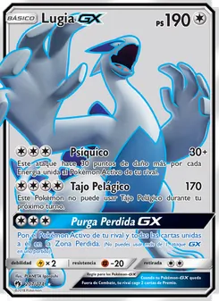 Carta Lugia GX de la expansión Truenos Perdidos, número 207/214
