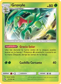 Carta Grovyle de la expansión Truenos Perdidos, número 21/214