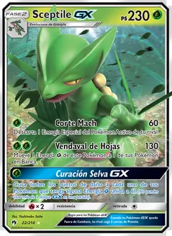 Carta Sceptile GX de la expansión Truenos Perdidos, número 22/214