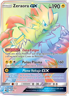 Carta Zeraora GX de la expansión Truenos Perdidos, número 221/214
