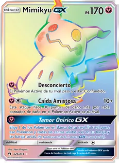 Carta Mimikyu GX de la expansión Truenos Perdidos, número 226/214