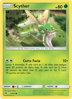 Carta Scyther de la expansión Truenos Perdidos, número 3/214
