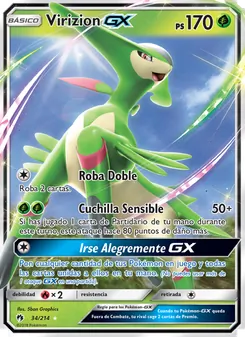 Carta Virizion GX de la expansión Truenos Perdidos, número 34/214