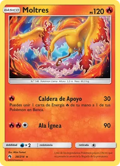 Carta Moltres de la expansión Truenos Perdidos, número 38/214