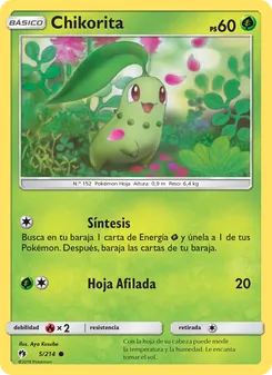Carta Chikorita de la expansión Truenos Perdidos, número 5/214