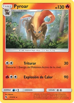 Carta Pyroar de la expansión Truenos Perdidos, número 51/214
