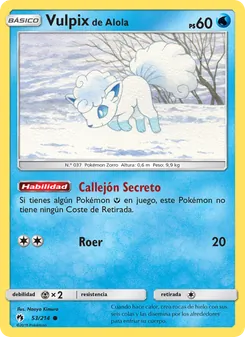 Carta Vulpix de Alola de la expansión Truenos Perdidos, número 53/214