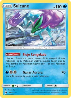 Carta Suicune de la expansión Truenos Perdidos, número 59/214