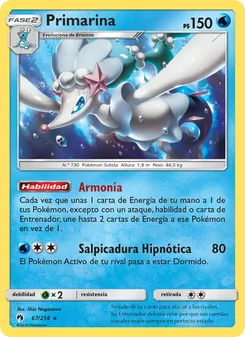 Carta Primarina de la expansión Truenos Perdidos, número 67/214