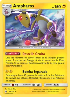 Carta Ampharos de la expansión Truenos Perdidos, número 78/214