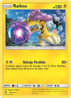 Carta Raikou de la expansión Truenos Perdidos, número 79/214
