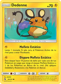 Carta Dedenne de la expansión Truenos Perdidos, número 84/214