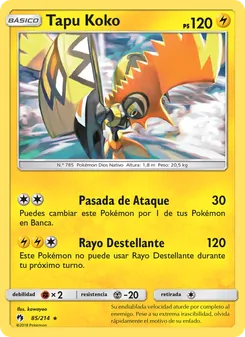 Carta Tapu Koko de la expansión Truenos Perdidos, número 85/214