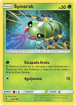 Carta Spinarak de la expansión Truenos Perdidos, número 9/214